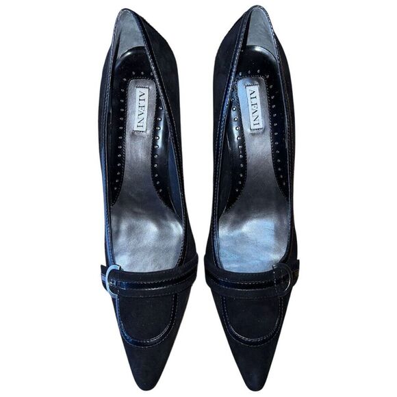 Alfani Chaz Black Suede/Patent Pointed Toe Pumps Womens Size 10M NEW - Picture 2 of 12